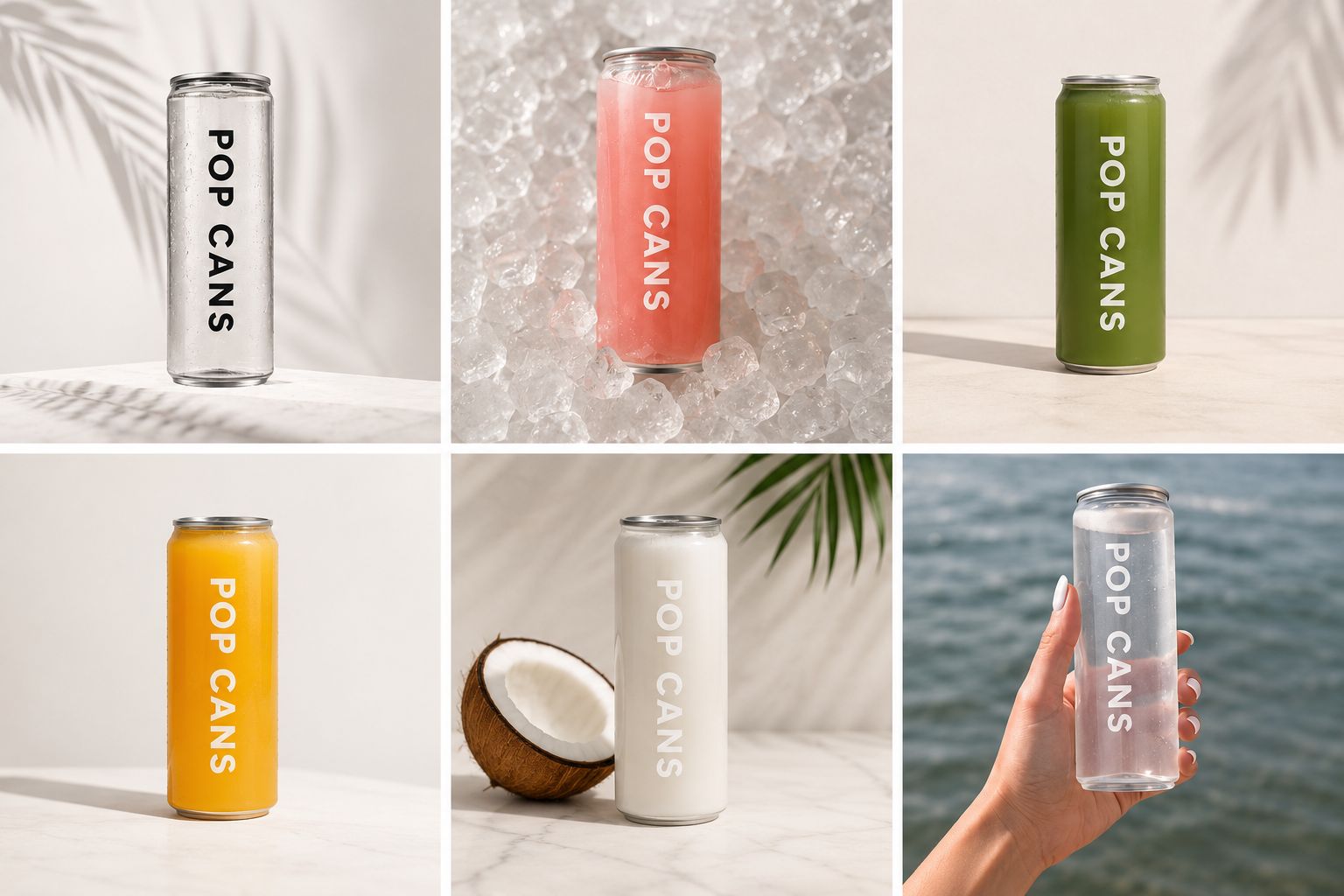 Editorial grid of POP CANS in different flavors